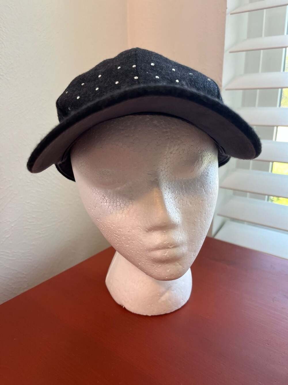 Black Wool Felt Baseball Cap – Silver Rhinestone Studded Y2K Glam Statement Hat